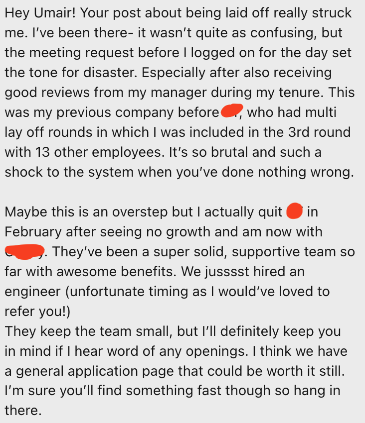 A message from a former colleague after my layoff post